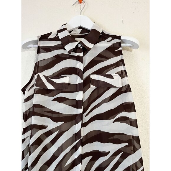 Chico's Womens Zebra Print Sleeveless Button Down Tunic Shirt Dress Size 1 Brown - Picture 2 of 12